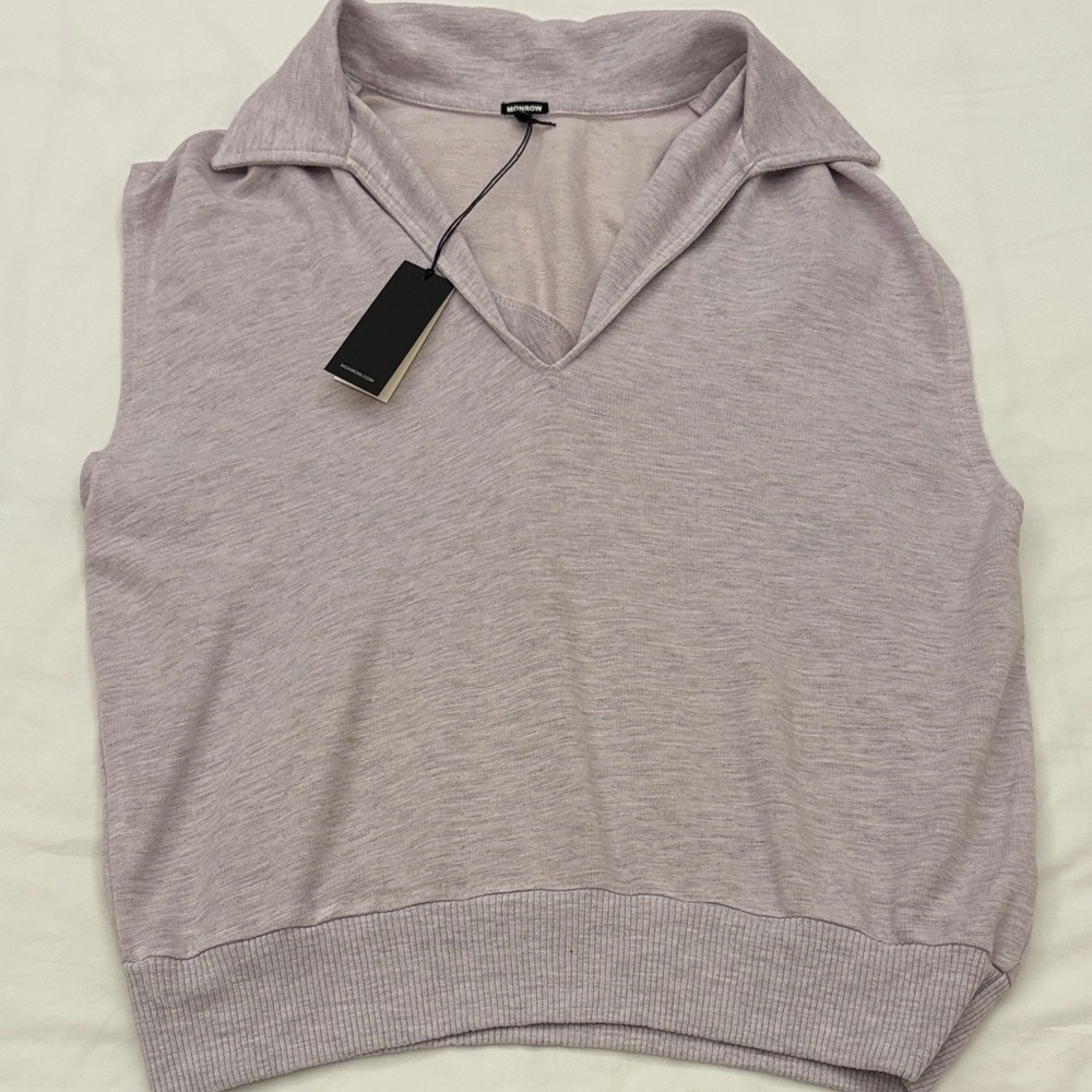 Monrow Lavender Sleeveless Collared Top